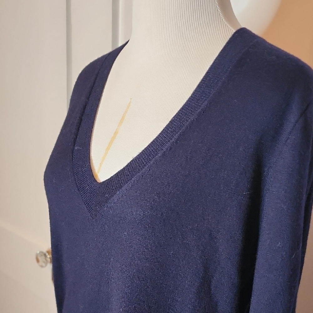 J. Crew Deep Blue Knit V Neck Merino Wool Top - Picture 3 of 5